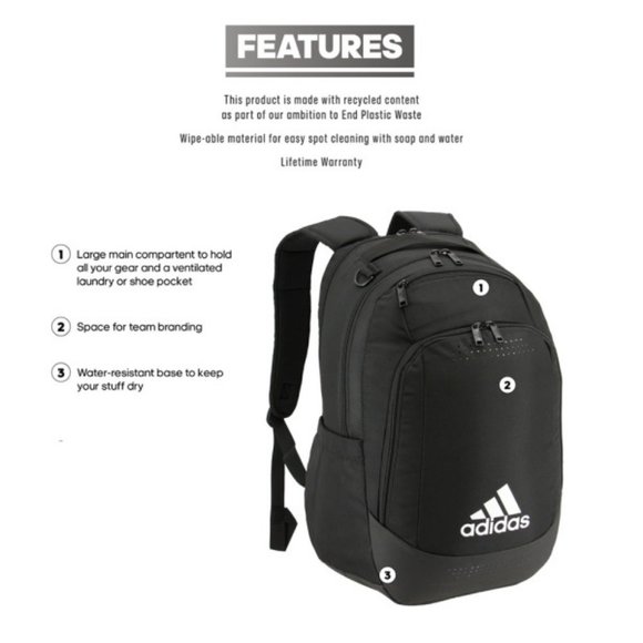 Adidas Defender Team Sports Backpack, Black/White- NWT - Picture 7 of 7